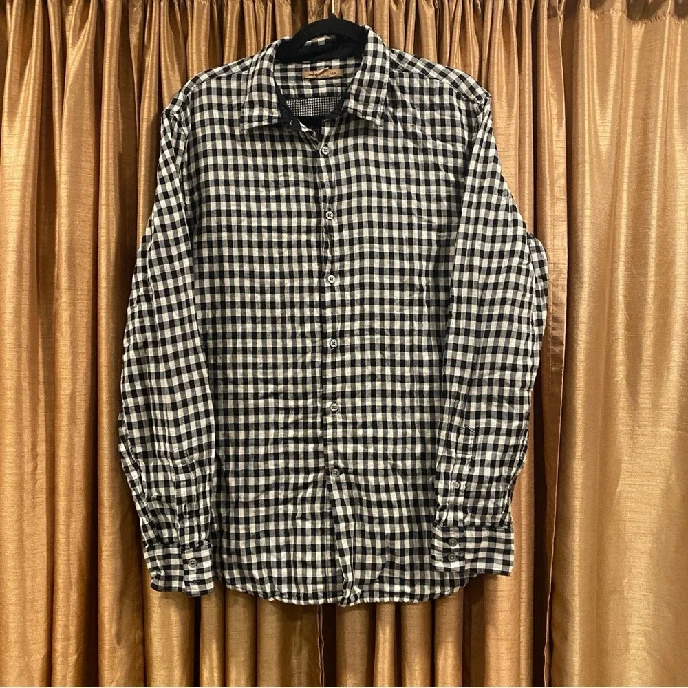 John Varvatos Black White Gingham Check Button-Up Shirt XL